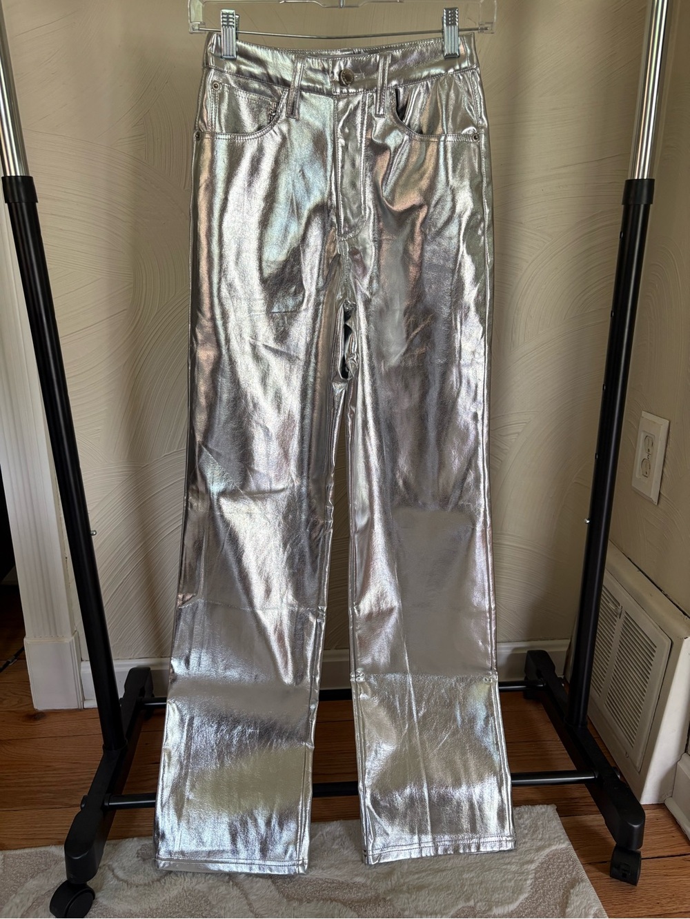 WeWoreWhat Silver High-Rise Metallic Jeans